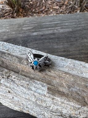 Native American Sterling SIlver Butterfly Ring with Turquoise
